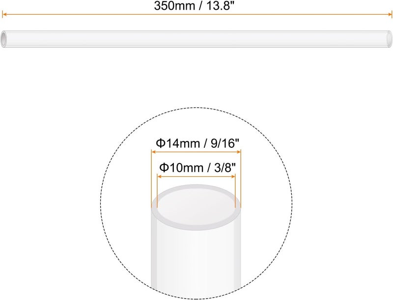 Rebower 14" Clear Plastic Rigid Pipe 10mm ID x 14mm OD (3/8" ID x 9/16" OD) Acrylic Round Polycarbonate Tubing, [for Plumbing, Hydraulics, Aquarium] - 4Pcs - Image 2
